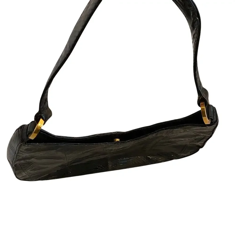 Vintage J Renee black snakeskin top handle purse classic 1980's hobo shoulderbag